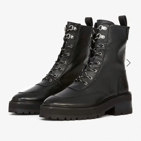 NWT The Kooples High Top Black Leather Biker Combat Boots In Ranger Style Size 8 - Picture 4 of 16